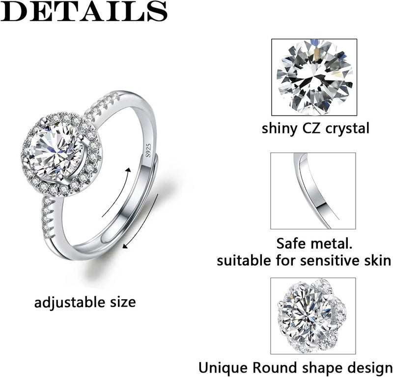 Luckilemon Moissanite Adjustable Engagement Ring, Promise Eternity Ring for Women,Wedding Rings,Jewelry Gift,Friendship Promise Fashion Jewelry Valentine Gifts for Women - Image 2